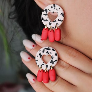 Red Heart Polymer Clay Earrings: Handmade Lightweight Jewelry