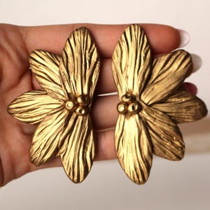 Handmade Gold Flower Earrings: Lightweight Polymer Clay Jewelry
