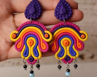 Bunte Polymer Clay Ohrringe: Handgemachte Boho Schmuckstücke