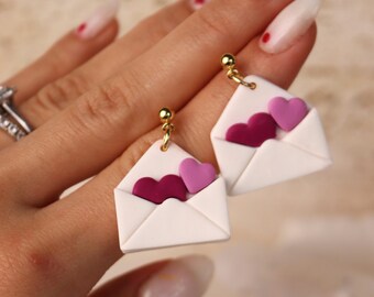 Handgemachte Herz Buchstaben Ohrringe: Polymer Clay Valentinstag Geschenk