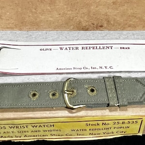 Authentieke Tweede Wereldoorlog militaire uitgave uit 1945, tweedelig horlogebandje 16 mm breed (5/8 in) American Strap Co B1FG