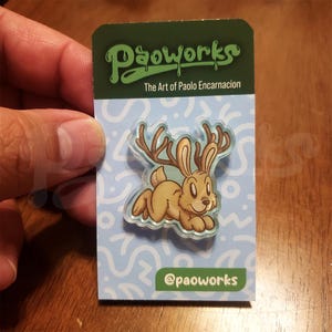 Original Cute Jumpin&#39; Jack Jackalope Cryptid Acrylic Pin