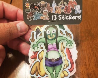 13 x Cute Cryptid Stickers Complete Set Pack Waterproof Vinyl Matte Bigfoot Nessie Goblin Mothman Fresno Nightcrawler Flatwoods Monster