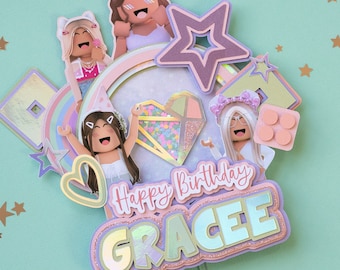 Roblox girl birthday cake topper, roblox cake topper with lights, roblox birthday cake topper, topper cake roblox, roblox girl cake top