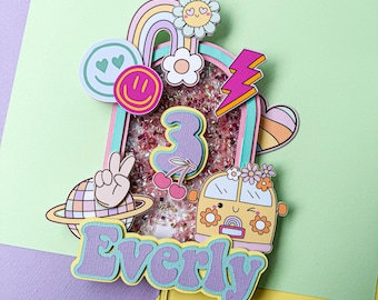 Preppy theme cake topper, Preppy party decor, smiley face,  groovy party, Happy Face cake topper, one happy girl, one happy babe, ONE Happy