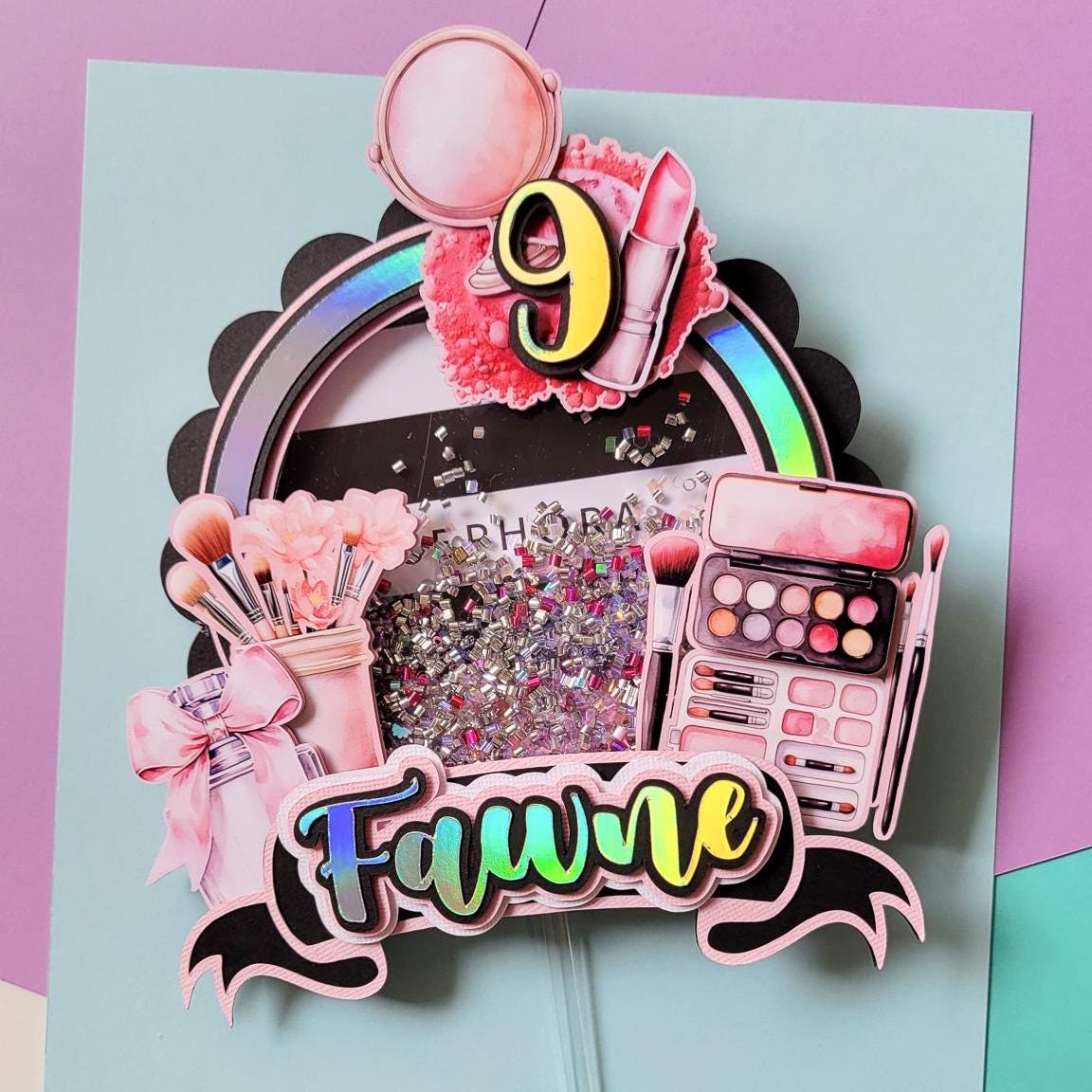 Cake Topper Rettangolare Personalizzato Commestibile – Tema Trucco (rossetti, Pennelli, Smalto)