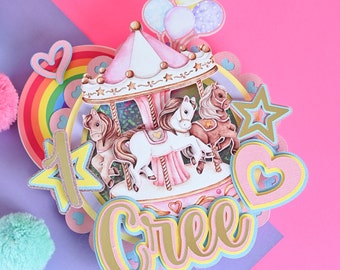 carrousel cake topper, circus cake topper, carnival cake topper, circus vintage, carrousel smash cake, little girl party, carrousel horses