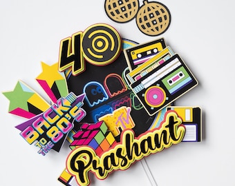 Adorno para tarta de los 80, adorno para tarta de los 80, fiesta de los 80, adorno para tarta neón, adorno para tarta retro, fiesta temática de los 80, decoración para fiesta de los 80