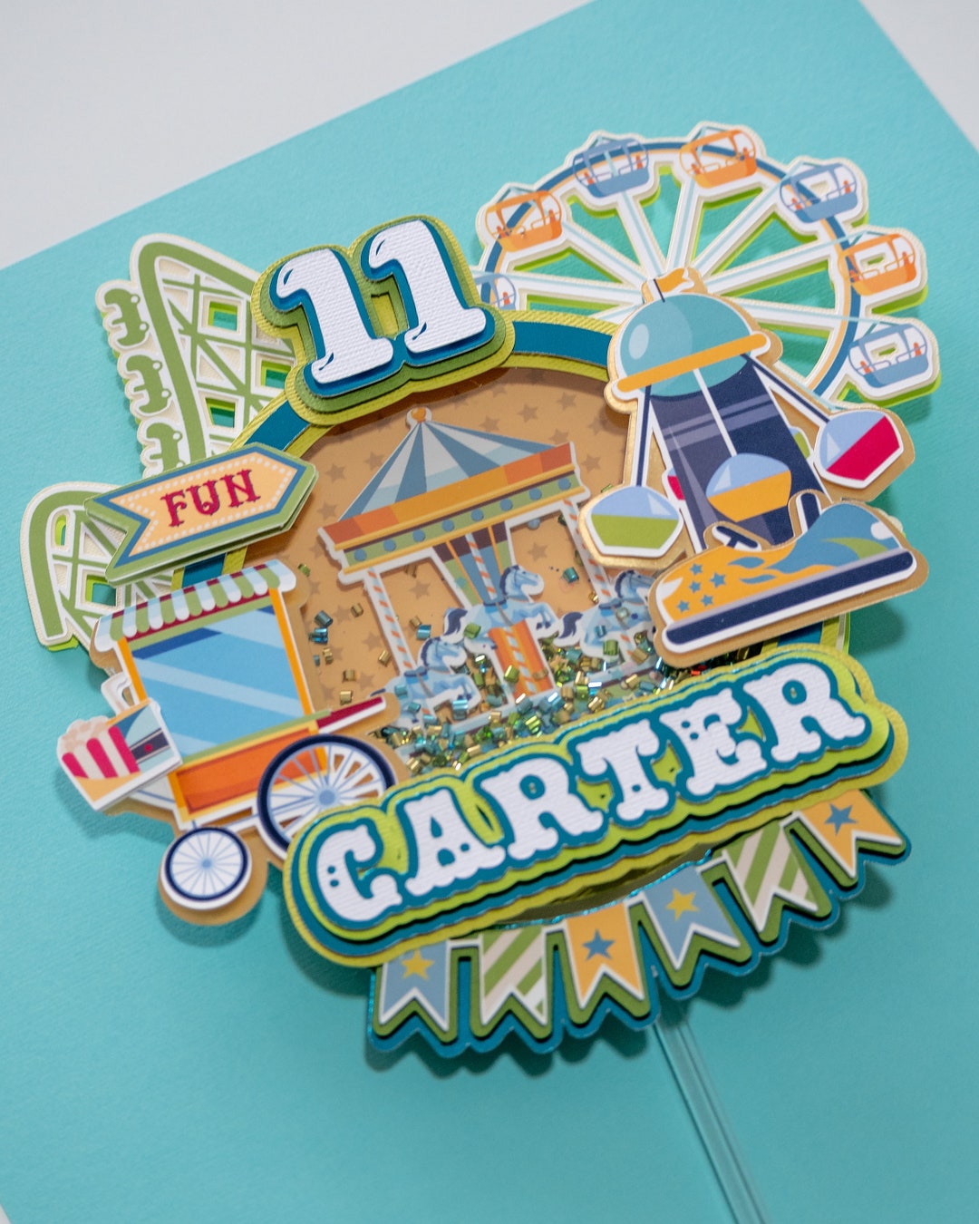Green Amusement Park Cake Topper, Amusement Park Birthday, Amusement