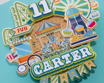 Adorno para tarta de parque de atracciones verde, cumpleaños de parque de atracciones, adorno para tarta de parque de atracciones, adorno para tarta de noria, adorno para tarta de carnaval de circo