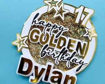 Golden birthday cake topper, Golden Cake topper, Golden birthday, Gold Cake Topper. Golden Party, Gold Glitter Party Decoration, whyte party