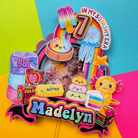 Squishy Cake Topper, In My Squishy Era Birthday, Kawaii Squishy Birthday Decor, Cupcake Toppers, Stickers, Favor Tags