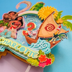 Déco Anniversaire Moana - Topper Gâteau + Cupcakes Hawaïen Vaiana, Kit 12 Toppers Cupcake + 1 Grand Topper + Fleurs & Arbres, Parfait Pour Fête Enfant