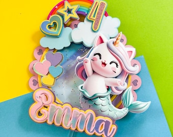 caticorn, mercat, urodziny caticorn, ozdoba na tort caticorn, ozdoba na tort syrenka, kotek syrenka, ozdoba na tort syrenka kotek, syrenka kot