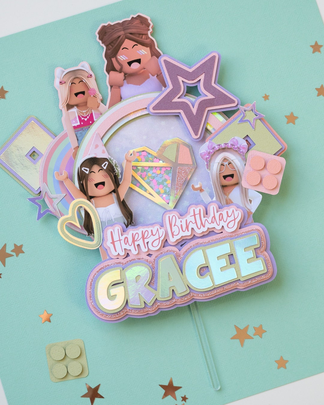 Roblox Girl Birthday Cake Topper, Roblox Cake Topper With Lights ...