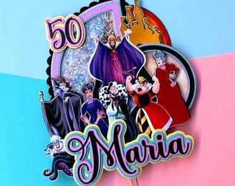 Villains Birthday Cake Topper, Disney Villains Cake Decoration, Birthday Topper, Evil Queens Party Decor, Custom Name Topper