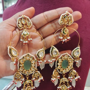 Long Kundan Earrings Jewelery/Best Kundan Jewelery/Statement Earrings/ChaandbaliLong Kundan Earrings