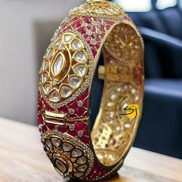 Moissanite Polki Uncut kundan Jadau Bangles / Indian Polki Kada Bangle / Gold Plated Bangles / Rajwadi Kundan kada / Pachali bangles