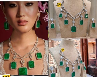 Green Choker Uncut Polki CZ necklace/ CZ Statement necklace / Celebrity jewelry / Indian Bollywood Sabhyasachi Designer Long Necklace