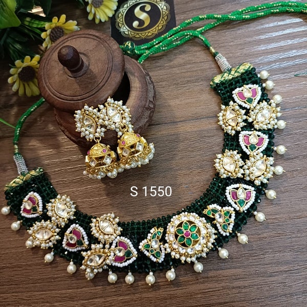 Restock Again Jadau pachi kundan Necklace,Blue Pachi choker set,Sabyasachi inspired choker, Rajsathani jewelry, Sabyasachi wedding jewelry