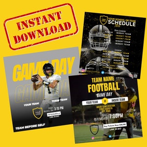 EDITABLE Canva Sports Football Schedule and Game Day Graphics Package for Facebook, Instagram, or other social media platforms