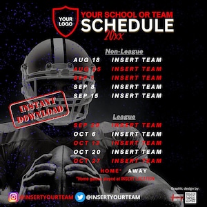 Editable Football Schedule Template, DIY Canva Design for Social Media Posts