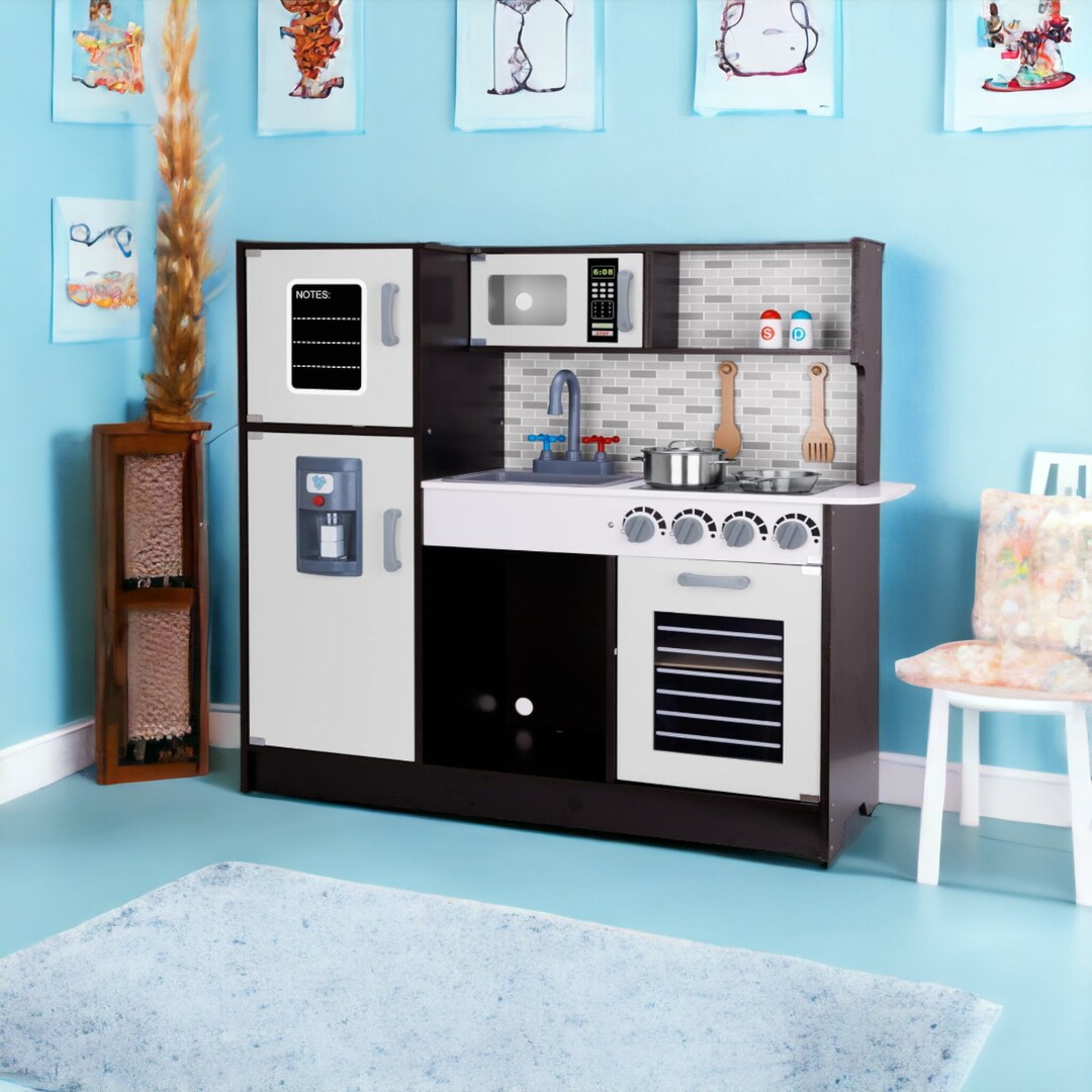 Kitchen Set for Kids, Wooden Chef Play Kitchen for Toddler With Sink ...