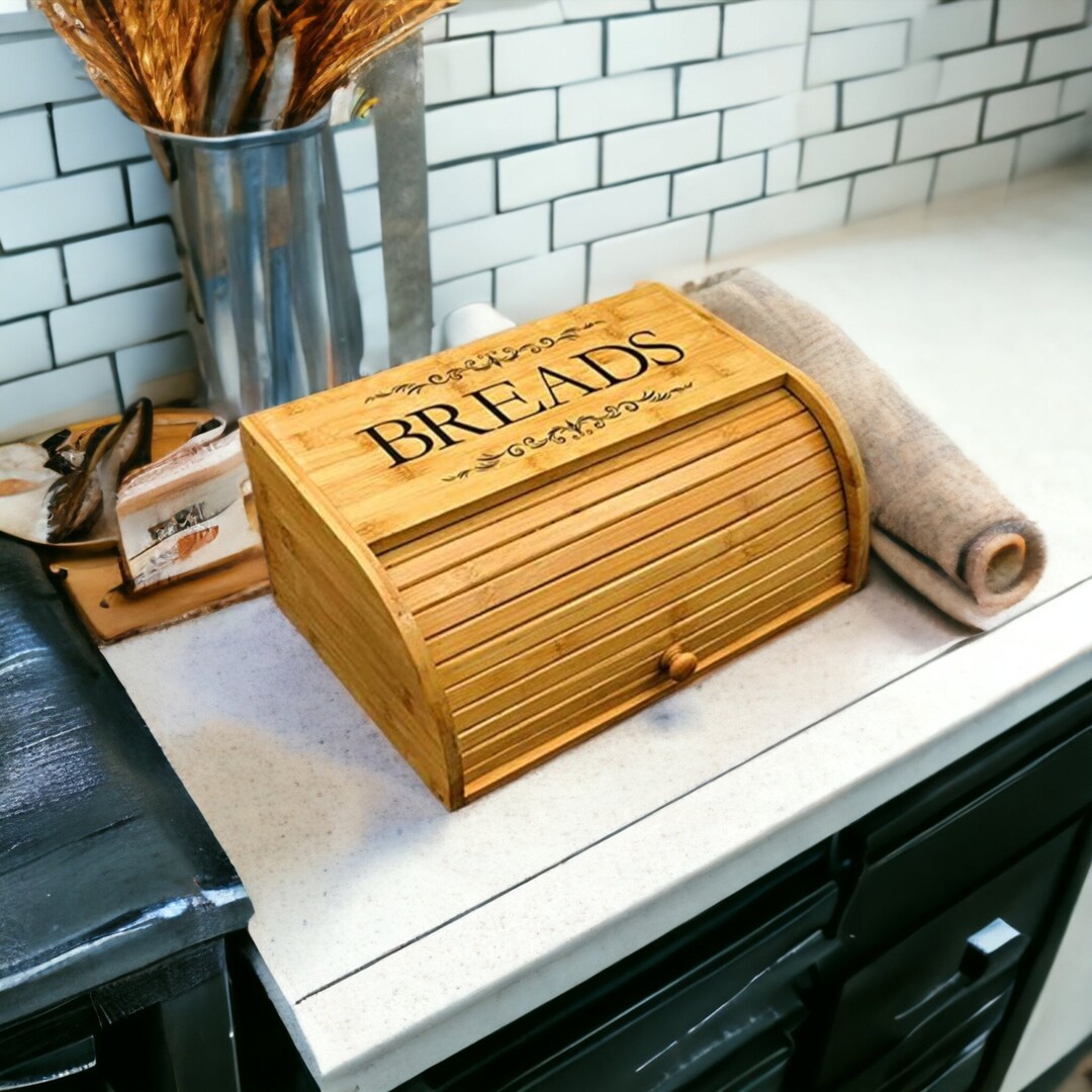 Rolltop Bread Box Bamboo Storage Bin Etsy