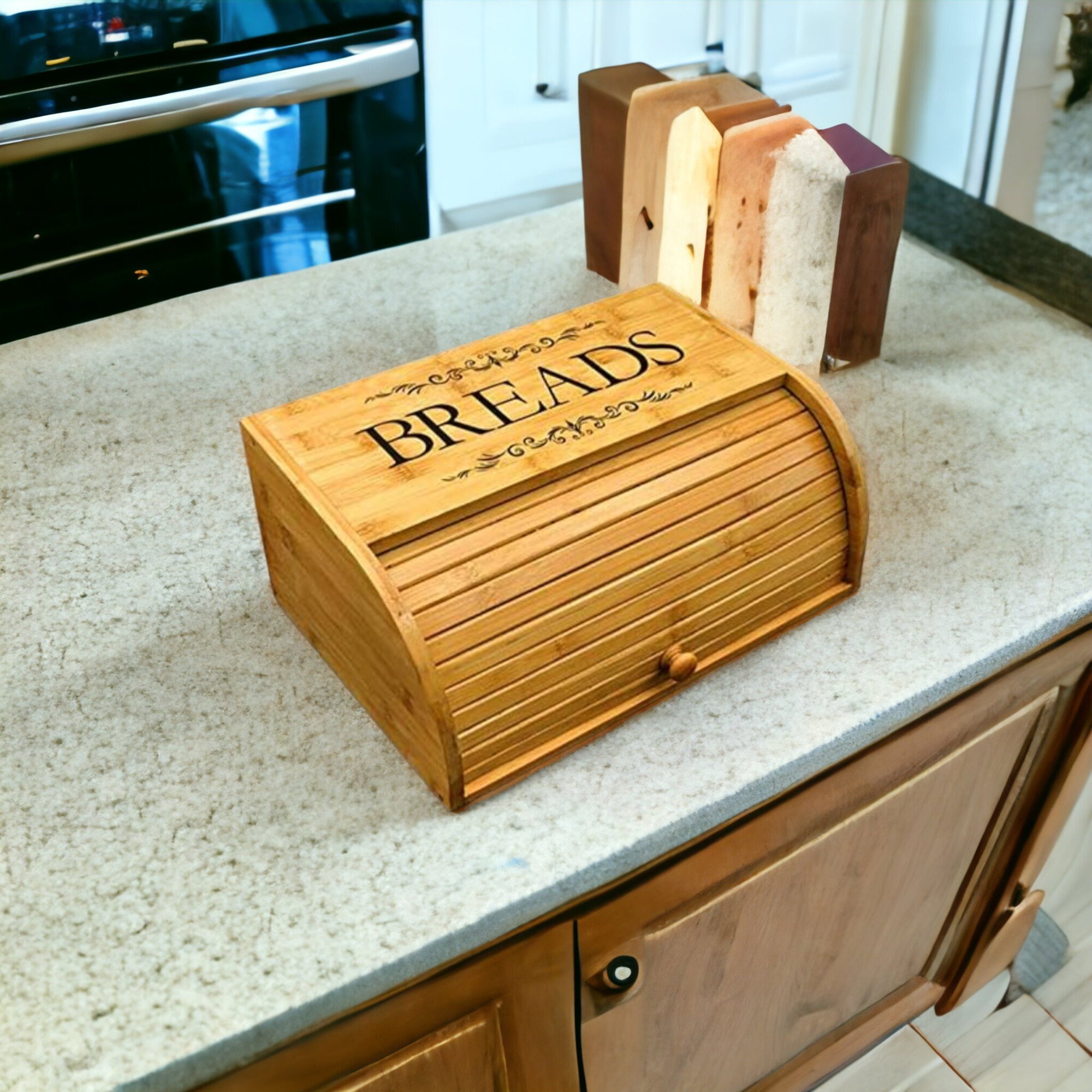 Rolltop Bread Box Bamboo Storage Bin Etsy