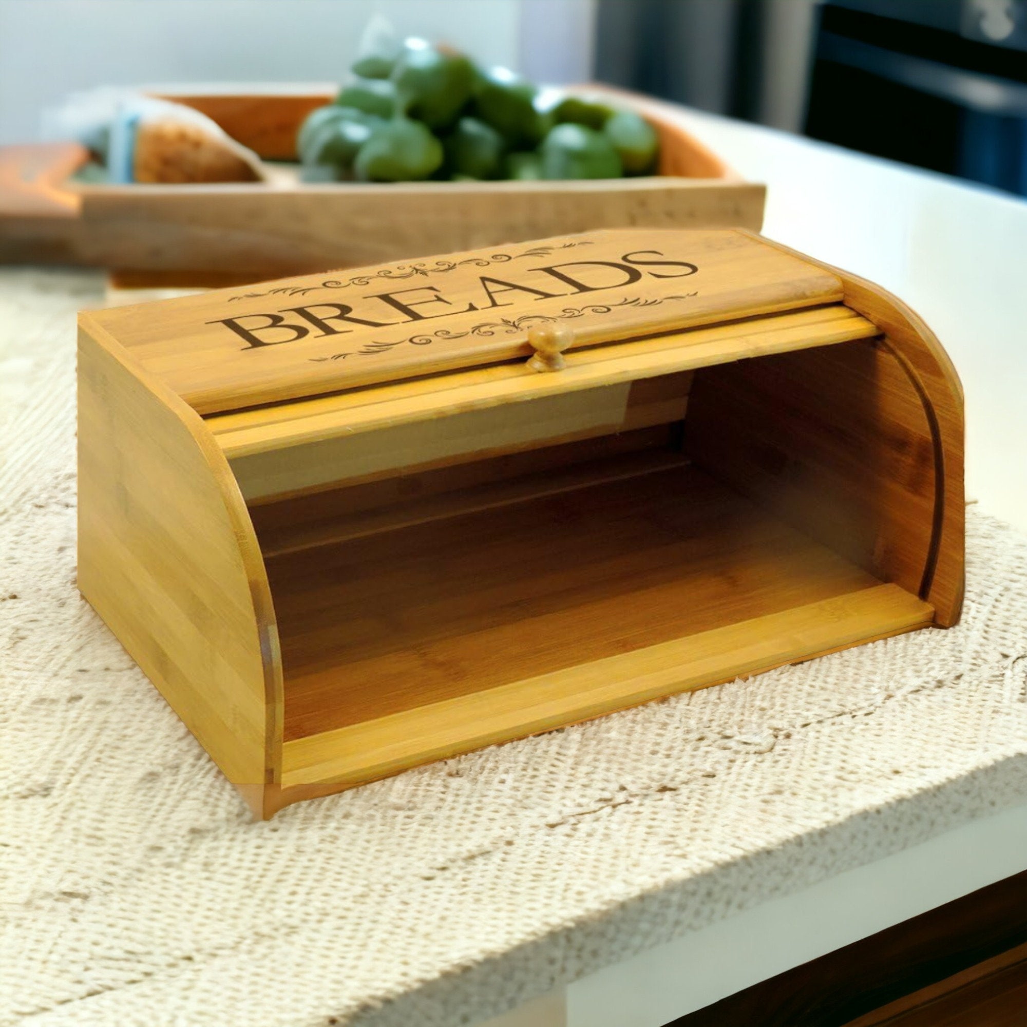 Rolltop Bread Box Bamboo Storage Bin Etsy