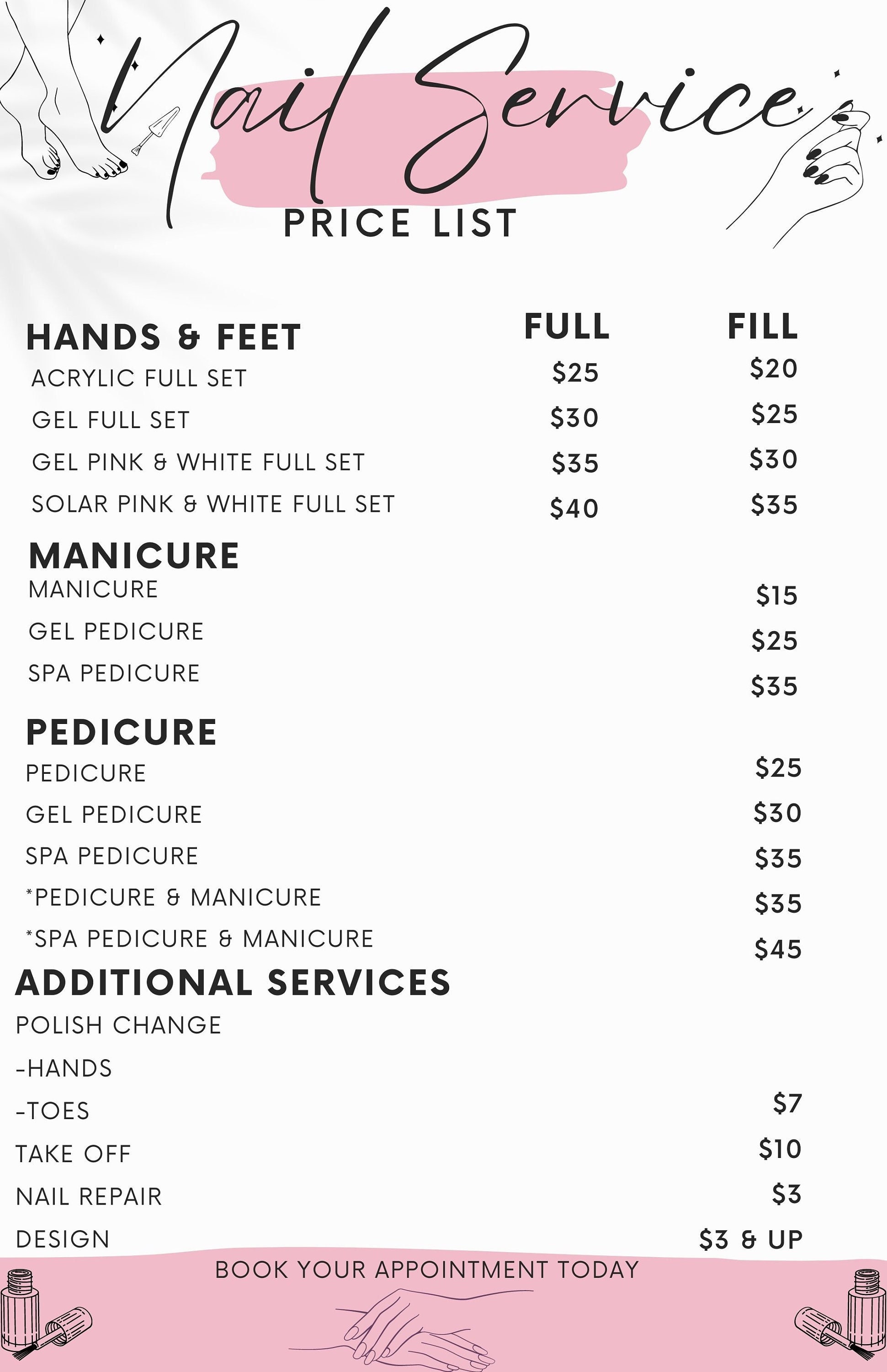 Price List Templatedigital Editable Nail Salon Price Etsy Price List Templatedigital Editable Nail Salon Price Etsy