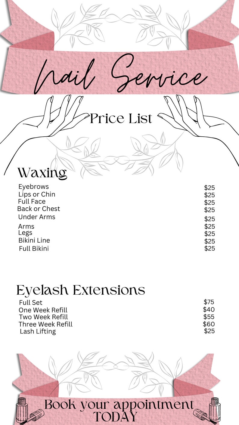 Price List Templatedigital Editable Nail Salon Price Listmenu of