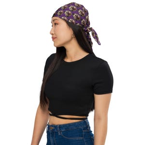 Pug Face Purple Bandana: Funny Dog Lover Headband, Neck Scarf