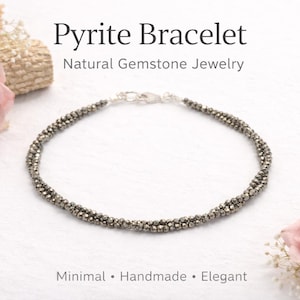 Bracciale in pirite, bracciale minimalista con pietre preziose – Gioielli in pirite naturale – Delicato braccialetto di perline – Regalo fatto a mano per donna – Elegante per tutti i giorni