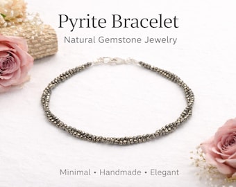 Pyrite Bracelet Minimalist Gemstone Bracelet – Natural Pyrite Jewelry – Dainty Beaded Bracelet – Handmade Gift for Women – Elegant Everyday