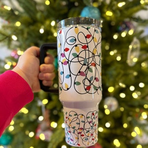 Christmas lights 40 oz tumbler with handle, stainless steel insulated holiday gift