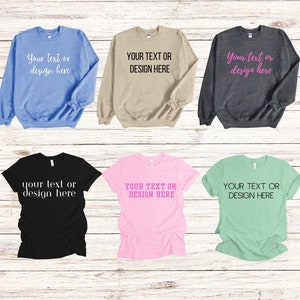 Custom T-Shirt Crewneck Sweatshirt Hoodie Your Logo Design or Text - Design in One Location