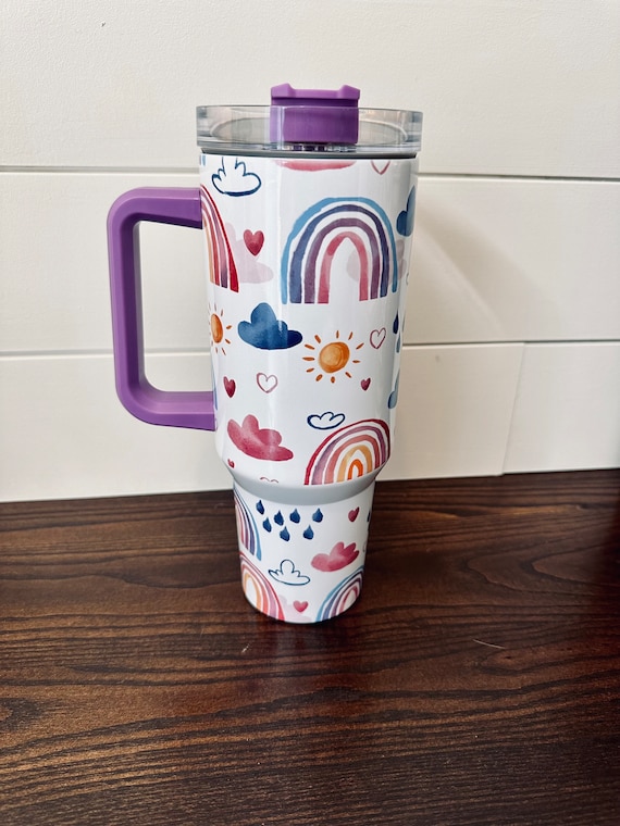 High-Quality Purple 40oz Tumbler with Handle, Lid, and Straw