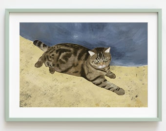 トラ猫のプリント、猫の装飾、トラ猫のアートワーク、猫好きの人へのギフト、トラ猫の絵画、かわいい子猫のイラスト、猫をテーマにしたギフト、猫の壁アート