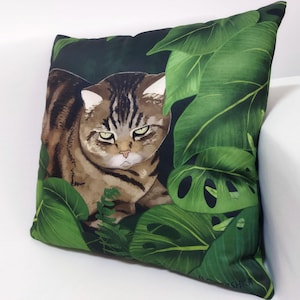 Cat Printed Pillow Cover, Tabby Cat Artwork, Decorative Pillow Cover, Tabby Cat Pillow, Cat Lover Gift, Cat Home Decor, Jungle home Decor