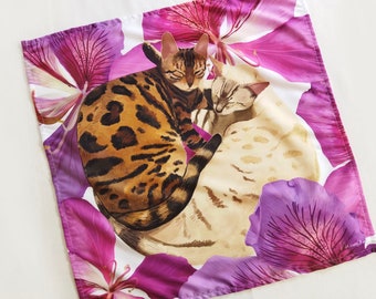 Custom Pet Portrait Bandana, Personalized Portrait, Unique Gift, Pet Lover Gift, Printed Scarf, Painted Portrait, Floral Bandana, Cat Scarf