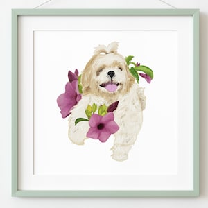 Shih Tzu Hund Druck, Bunte Hund Kunst, Hunde Zeichnung, Hunde Liebhaber Geschenk, Süßer Hund Poster, Shih Tzu Geschenk, Hund Blumen Wand Dekor, Hund Themen Geschenk