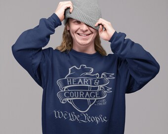 Patriotic Sweatshirt, Tattoo Art Style, Heart & Courage, We the People