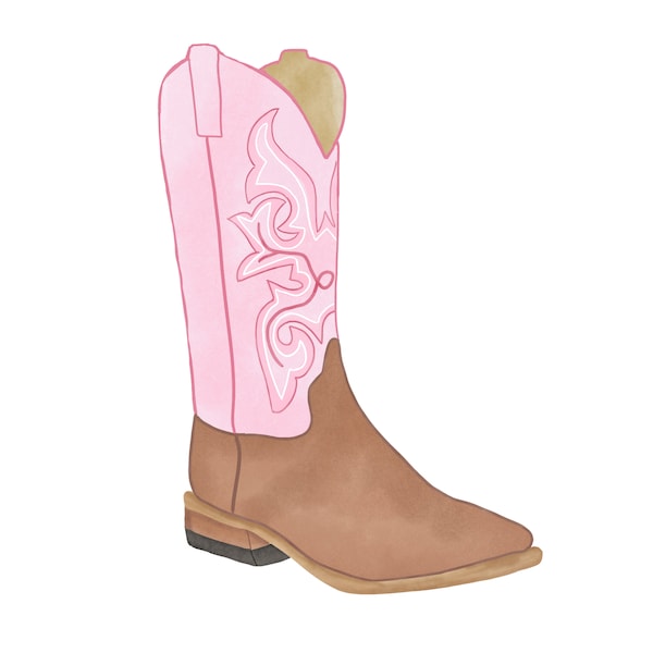 Pink Watercolor Cowgirl Boot Illustration - Perfect for weddings, bachelorette parties, & other western themed events!