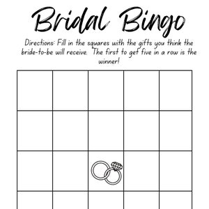 Tarjeta de bingo nupcial de bricolaje