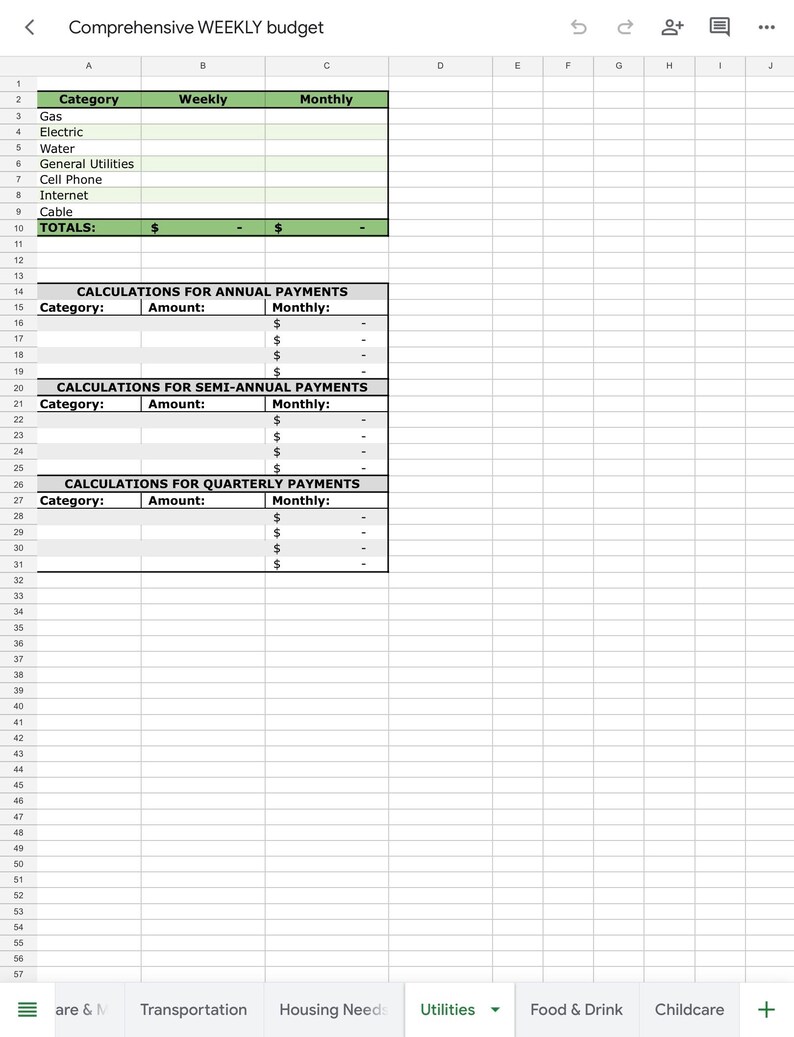 Automatically Calculated MONTHLY Budget Sheet - Etsy