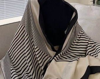 Black and white striped oversized sunscreen scarf or shawl