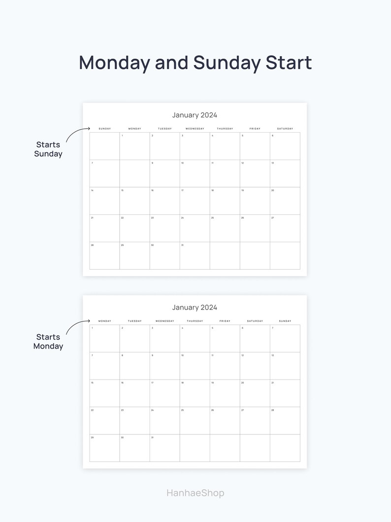 2024 Monthly Calendar Printable Planner Landscape View Digital Template