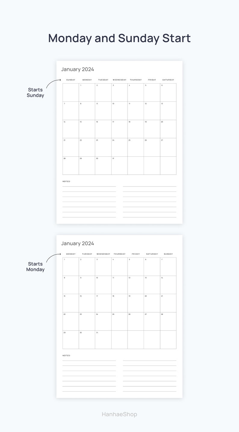 2024 Monthly Calendar Printable Planner Portrait View Digital Template ...