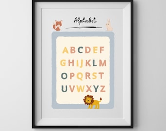 Alfabet, kinder-ABC, leren, ABC-leerposter, naar school gaan, letters, poster, afbeelding, om te downloaden